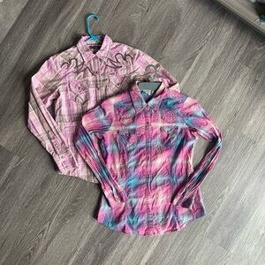 Bundle of two women’s pink western button-up shirts sz medium Cruel Girl & Roper